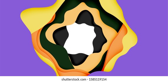 Vector decorative background. Abstract web template with cut out 3d paper abstract waves on light background for decoration design. Abstract geometric frame.