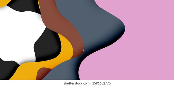 Vector decorative background. Abstract web template with cut out 3d paper abstract waves on light background for decoration design. Abstract geometric frame.