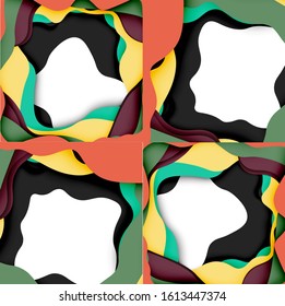 Vector decorative background. Abstract web template with cut out 3d paper abstract waves on light background for decoration design. Abstract geometric frame.