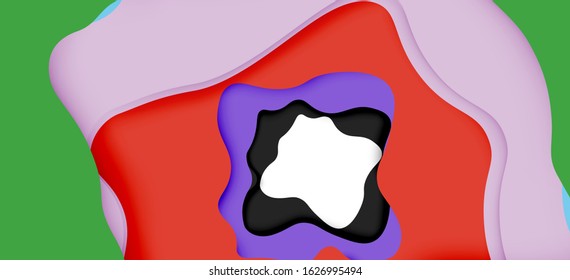 Vector decorative background. Abstract web template with cut out 3d paper abstract waves on light background for decoration design. Abstract geometric frame.