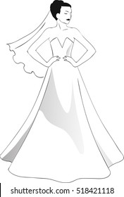 Vector decorative background with a beautiful young bride in wedding dress