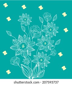vector decorative background with a bouquet of flowers painted by hand