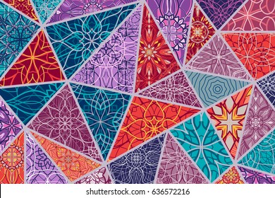 Vector decorative background. Mosaic patchwork pattern for design and fashion. Arabic, oriental, asian, floral motifs 