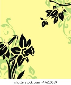 VECTOR Decorative background with narcissuses and a branch
