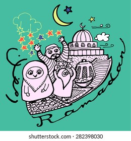 Vector Decorative Background Ramadan Festival hand drawing doodle style illustration