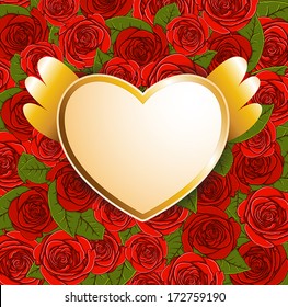 Vector decorative  background with red roses and heart