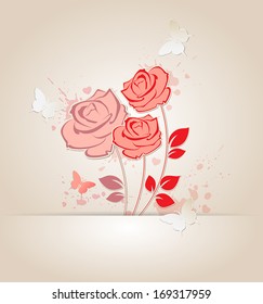 Vector decorative background with roses and butterflies