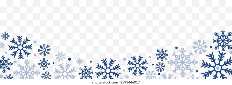 Fondo decorativo vectorial con copos de nieve. Decoración de Navidad y Año Nuevo, invierno frío. Elemento de diseño. Ilustración de vectores aislada en el fondo de png