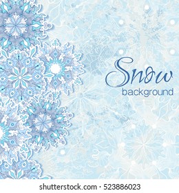 Vector decorative background with snowflakes doodle. Design card for the winter holidays, Christmas, New Year.
