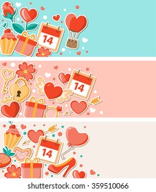 Vector decorative banners for Valentine's day. Flat design style.