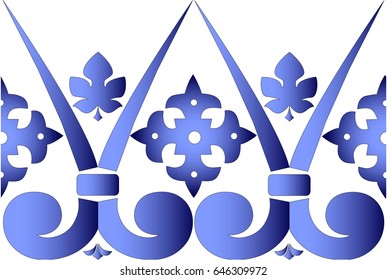 Vector decorative baroque ornamental border with cross ang grape leave. Seamless pattern.