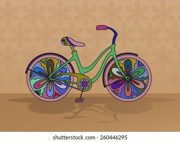Vector decorative bicycle on color background