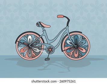 Vector decorative bicycle on color background.