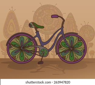 Vector decorative bicycle with ornamental trees