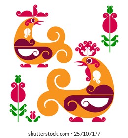 Vector decorative bird in folk style