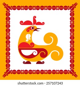 Vector decorative bird in folk style