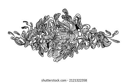 Vector decorative black and white abstract floral composition. Hand drawn ink sketch on white background.  