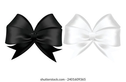Vector decorative black and white bow with ribbon elegant silk accessory for female penitentials mourning design element.