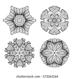 Vector decorative black and white decorative mandalas set