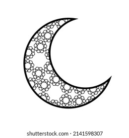 Vector Decorative Black and White  Moon Abstract with Oriental Arabic Islamic Ornaments. Ramadan Kareem and Happy Eid Design Element with Islamic Decorative Pattern Isolated on white. Ramadan Kareem.