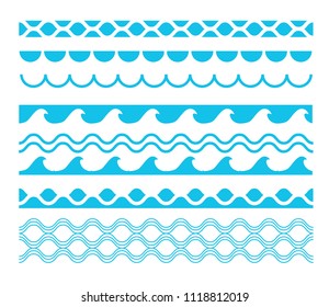 	
Vector decorative blue sea waves. Water marine symbols set. Wave marine and ocean wave line illustration for summer decoration