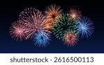 Vector decorative border with colorful exploding fireworks in the sky - celebration card, festival banner