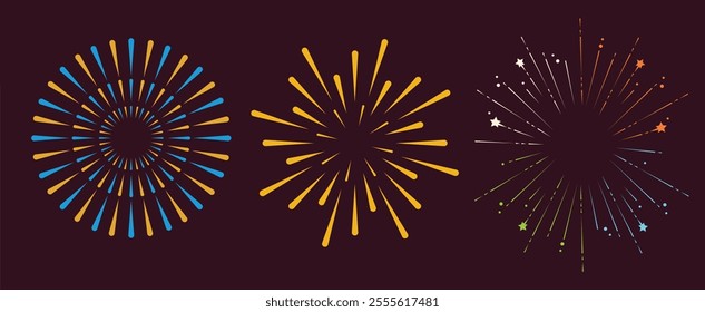 Vector decorative border with colorful exploding fireworks in the sky - celebration card, festival banner.