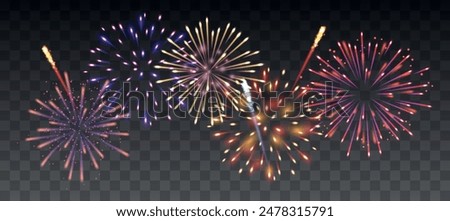 Similar – Image, Stock Photo Fireworks. Colorful celebration fireworks isolated on a black sky background. From below, shot of wonderful and vivid fireworks exploding. Burst.