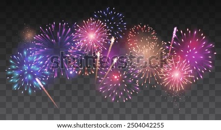 Similar – Image, Stock Photo Fireworks. Colorful celebration fireworks isolated on a black sky background. From below, shot of wonderful and vivid fireworks exploding. Burst.