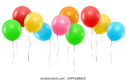 Borde decorativo del Vector con los globos voladores coloridos aislados en el fondo blanco