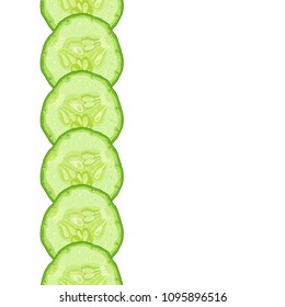 Vector decorative border of cucumber slice on white background