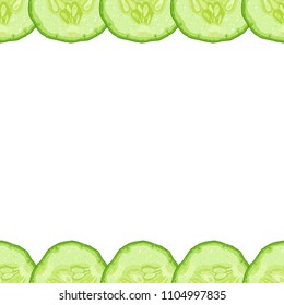 Vector decorative border of cucumber slice on white background