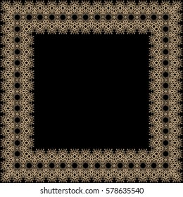 Vector decorative border. Golden on black background.