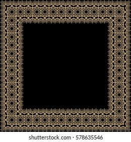 Vector decorative border. Golden on black background.