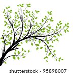 vector - decorative branch silhouette and green leaves, white background