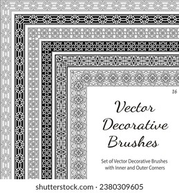 Vector Decorative Brushes with Inner and Outer Corners. Seamless Borders for Patterned Frames. 
Vector set of decorative borders for greeting card, wedding invitation, save the date card.
