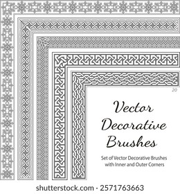 Vector Decorative Brushes with Inner and Outer Corners. Seamless Borders for Patterned Frames. 
Vector set of borders in ethnic style. Hand drawn borders for invitations, greeting cards, wedding invi