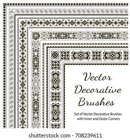 
Vector Decorative Brushes with Inner and Outer Corners. Seamless Borders for Patterned Frames