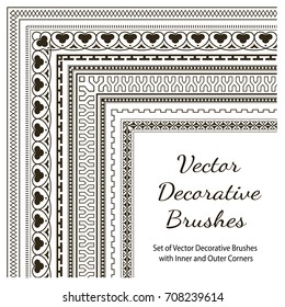 
Vector Decorative Brushes with Inner and Outer Corners. Seamless Borders for Patterned Frames