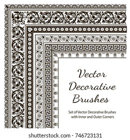 Vector Decorative Brushes with Inner and Outer Corners. The Patterned Frames. Different colors are possible.
