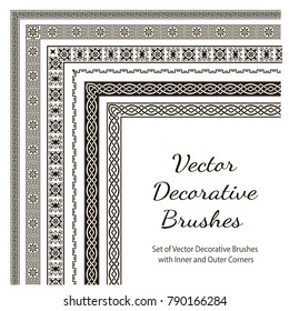 Vector Decorative Brushes with Inner and Outer Corners. Seamless Borders for Patterned Frames. Different colors are possible.