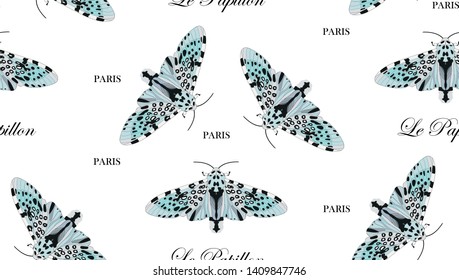 Vector decorative butterflies pattern or background illustration isolated on white. Typography graphic print, fashion drawing for t-shirts. - Vector