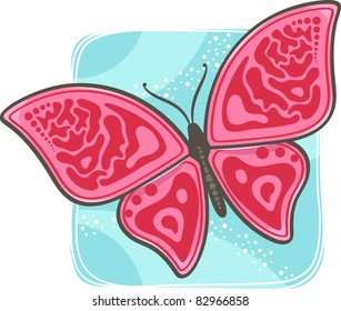 Vector decorative butterfly in bright pink color