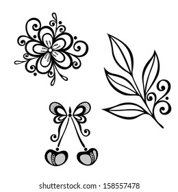Vector Decorative Cherry Branch, Set