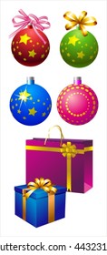 vector decorative Christmas balls and gift items