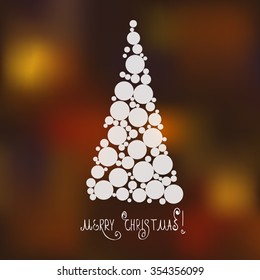 Vector decorative Christmas eve and New Year card.illustration with Isolated letternig on blurred background with stars.Typographical Template,wallpaper for poster,cover,postcard, invitation,banner
