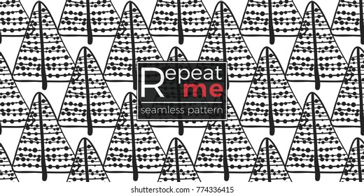 Vector decorative christmas fir-tree seamless pattern. Merry Christmas and happy new year greeting card backdrop design. Retro hand drawn flat art on white background.