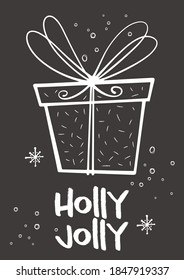 vector decorative christmas greetings card template with cute box. christmas festive texture greetings card background with chalkboard effect. winter holiday background.