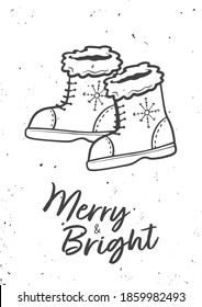 vector decorative christmas greetings card template with a pair 
 of boots. christmas festive texture greetings card background with chalkboard effect. winter holiday background.