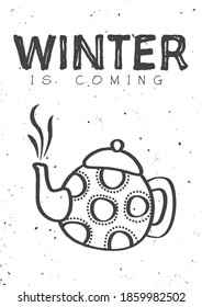 vector decorative christmas greetings card template with teapot. christmas festive texture greetings card background with chalkboard effect. winter holiday background.